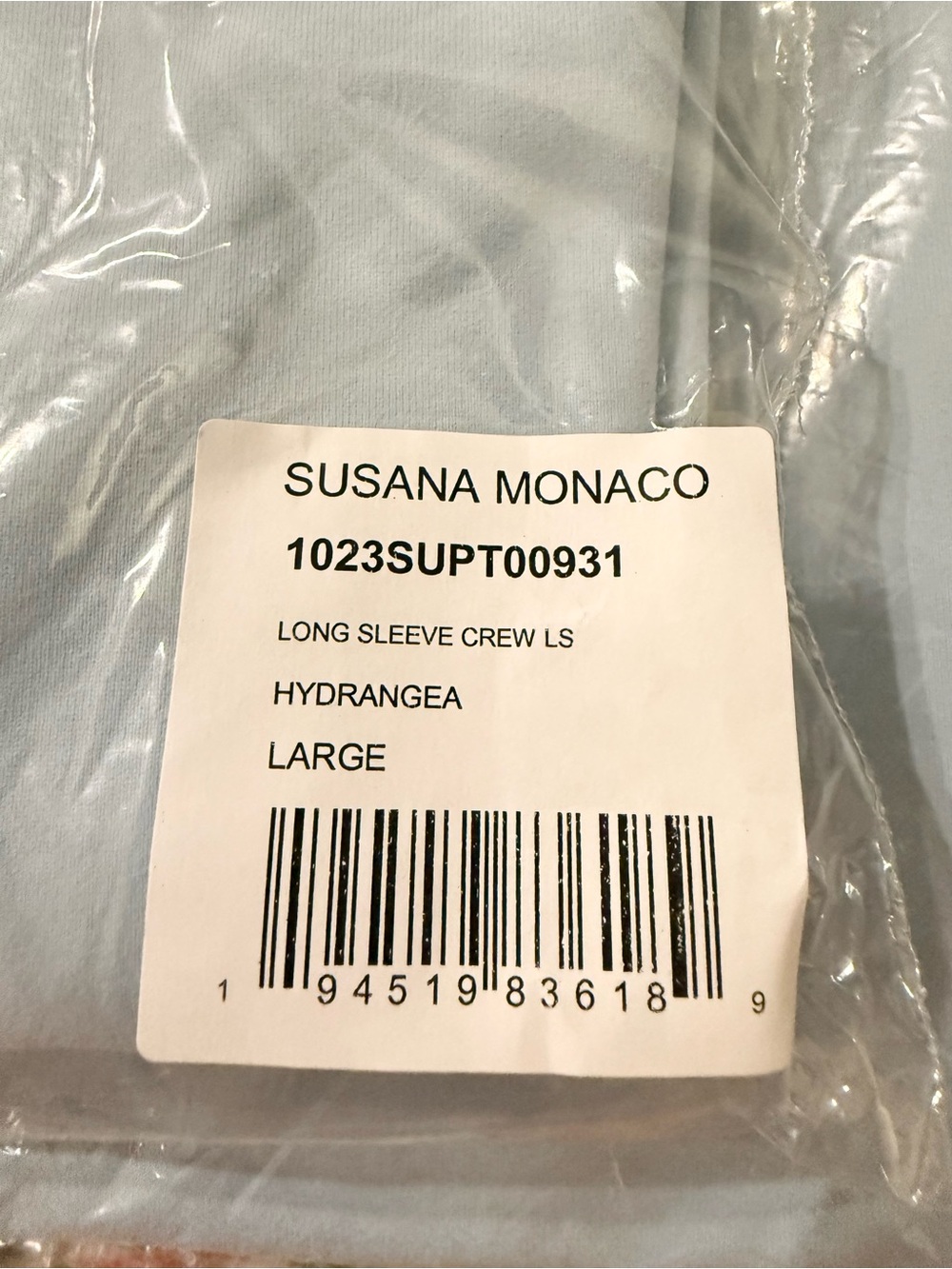 Susana Monaco Long Sleeve Crew Top Hydrangea Light Blue Large NWT Stretch Jersey - Picture 5 of 6
